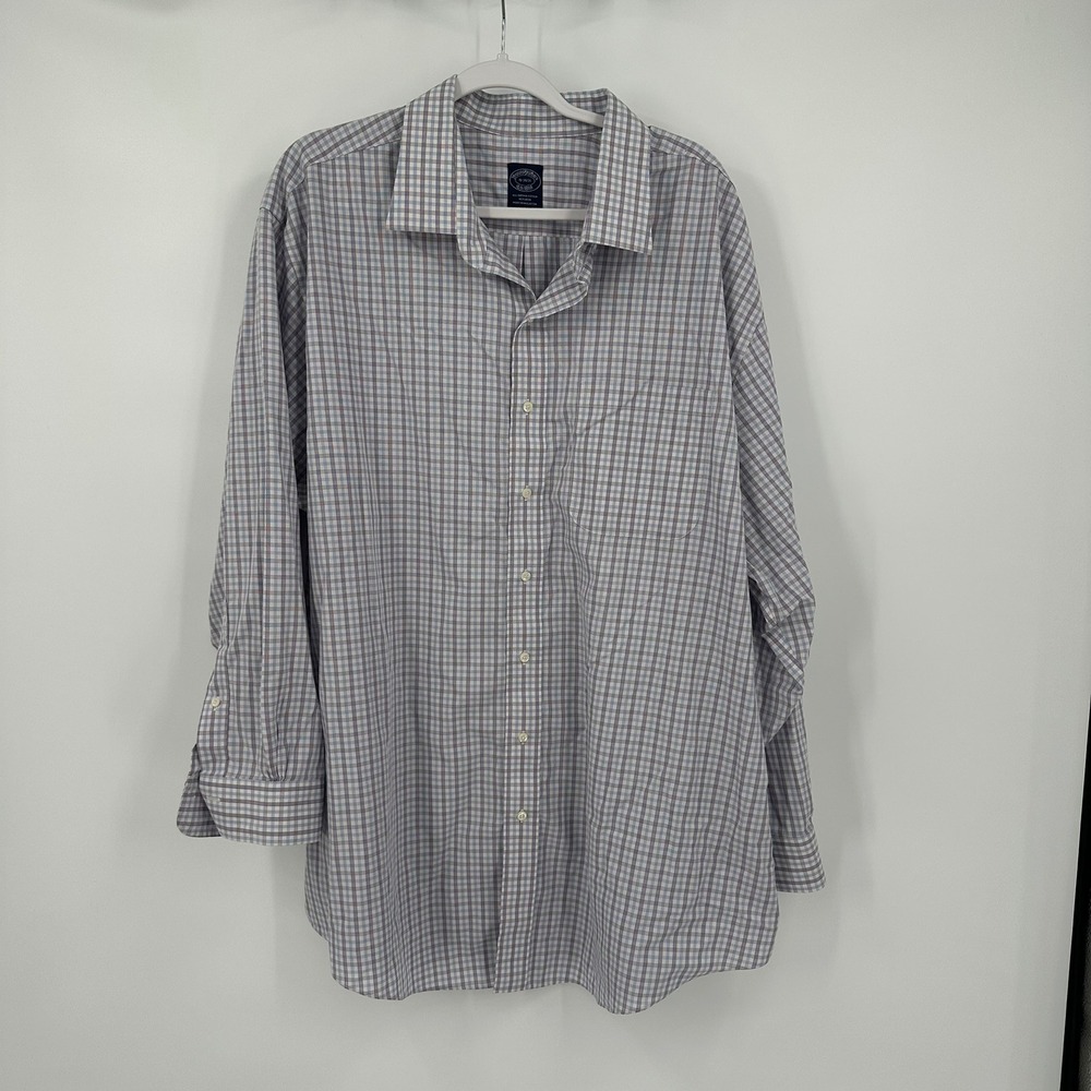 Brooks Brothers Mens Preppy Check Shirt Size 19 34/35 Supima Cotton Tattersal